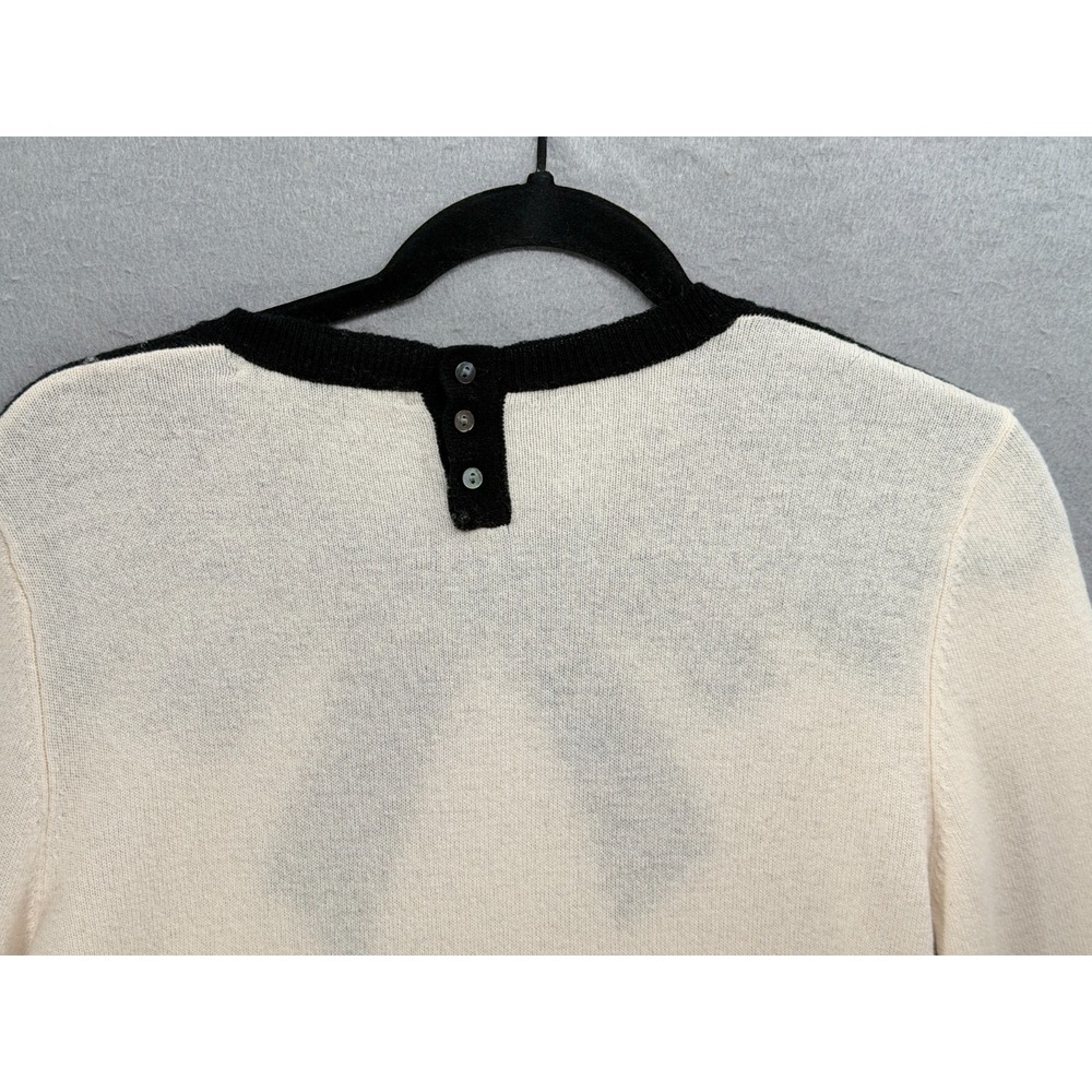 Saks Fifth Avenue Cashmere Sweater Women M Ivory Black Bow Quiet Luxury Feminine - Picture 5 of 14